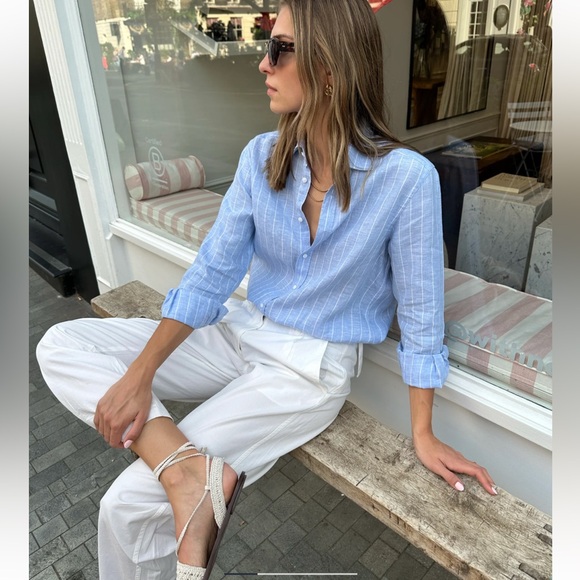 WNU “The Boyfriend” Linen Shirt in Sky Blue ASO Meghan Markle - Picture 2 of 15